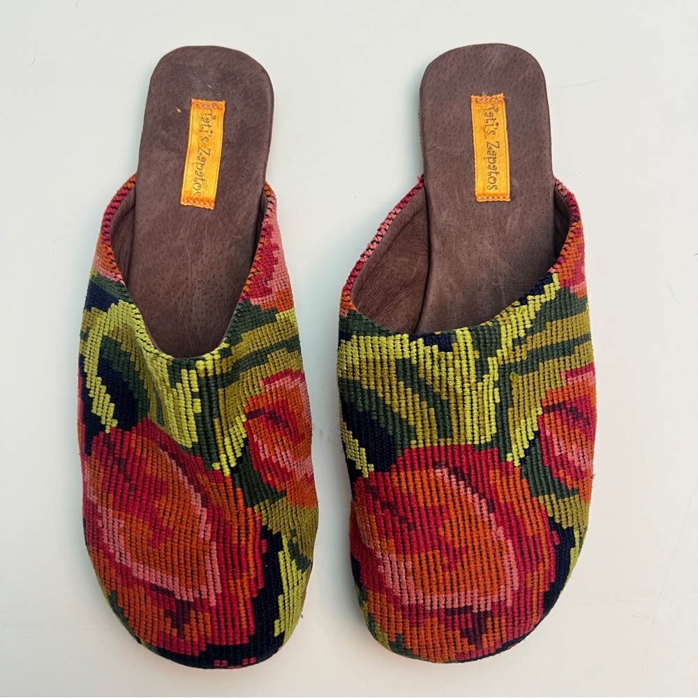 Tati’s Zapatos Floral Cross Stitch Mules, Size 40/9.5